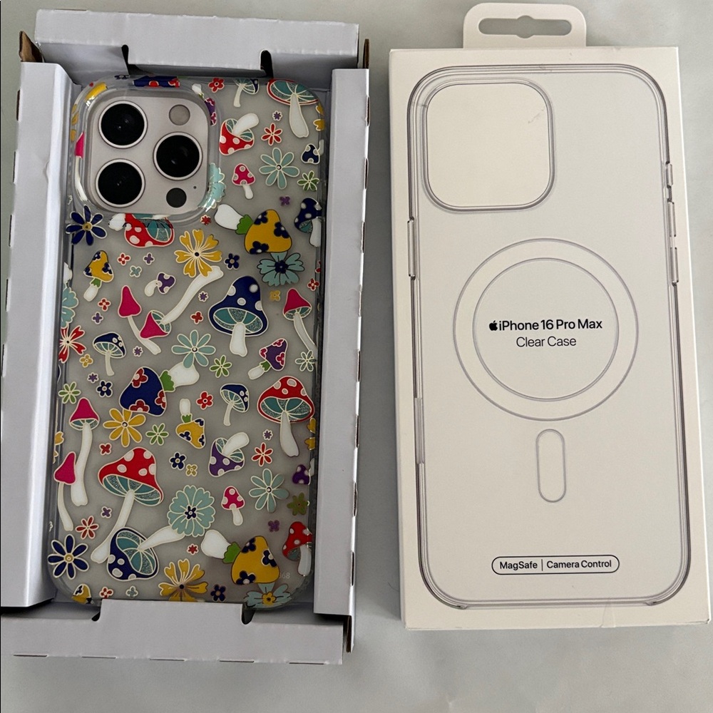 Apple clear case & Onn Colorful Mushroom iPhone 16 Pro Max Case lot new open box